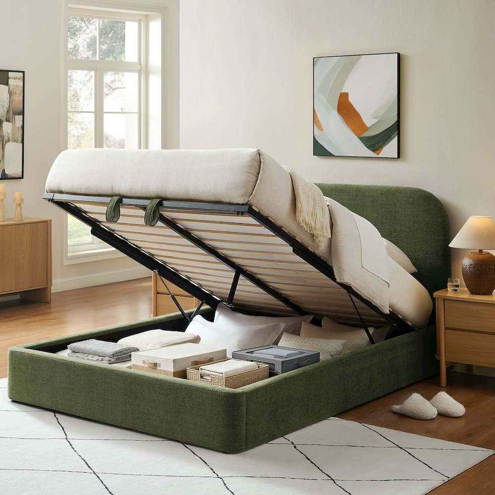 Keynote Queen Fabric Upholstered Storage Platform Bed Frame - Foliage