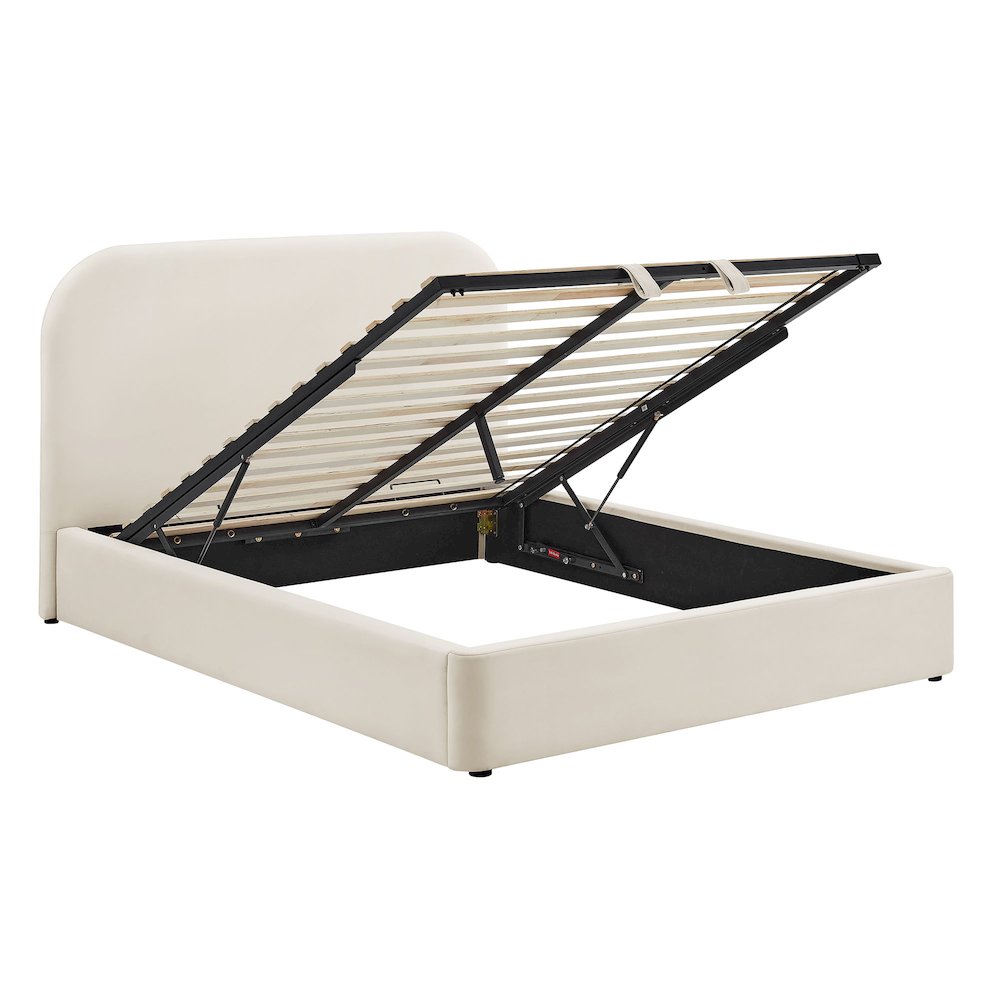 Keynote King Performance Velvet Storage Platform Bed Frame - Alabaster