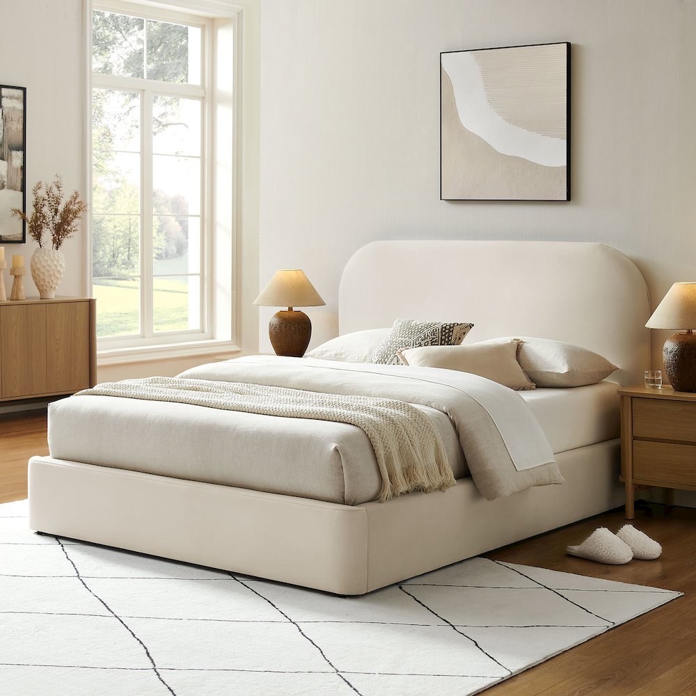 Keynote King Performance Velvet Storage Platform Bed Frame - Alabaster