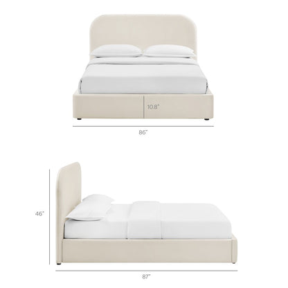Keynote King Performance Velvet Storage Platform Bed Frame - Alabaster