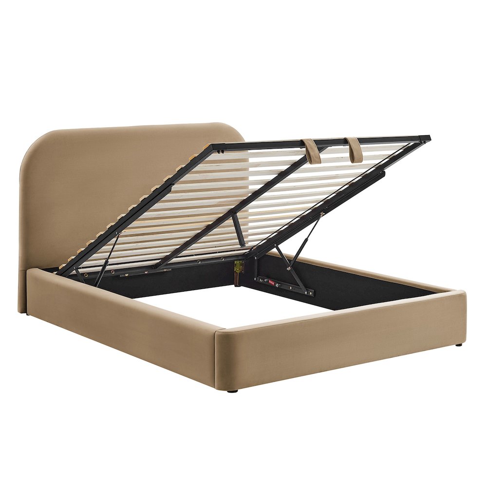 Keynote King Performance Velvet Storage Platform Bed Frame - Taupe