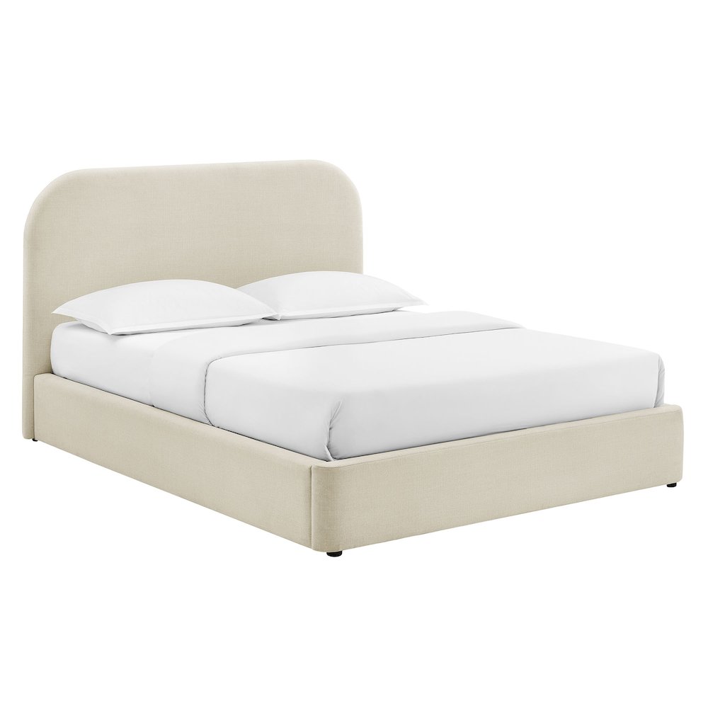 Keynote King Fabric Upholstered Storage Platform Bed Frame - Ecru