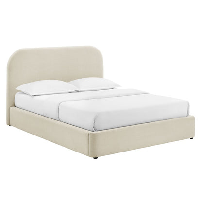 Keynote King Fabric Upholstered Storage Platform Bed Frame - Ecru