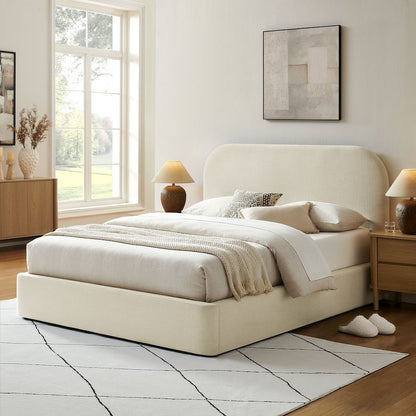 Keynote King Fabric Upholstered Storage Platform Bed Frame - Ecru