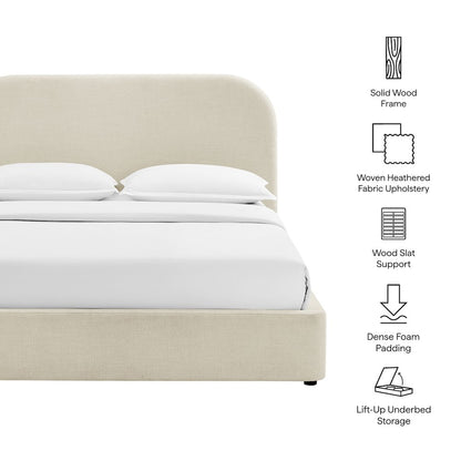 Keynote King Fabric Upholstered Storage Platform Bed Frame - Ecru