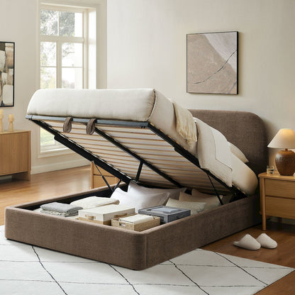 Keynote King Fabric Upholstered Storage Platform Bed Frame - Mocha