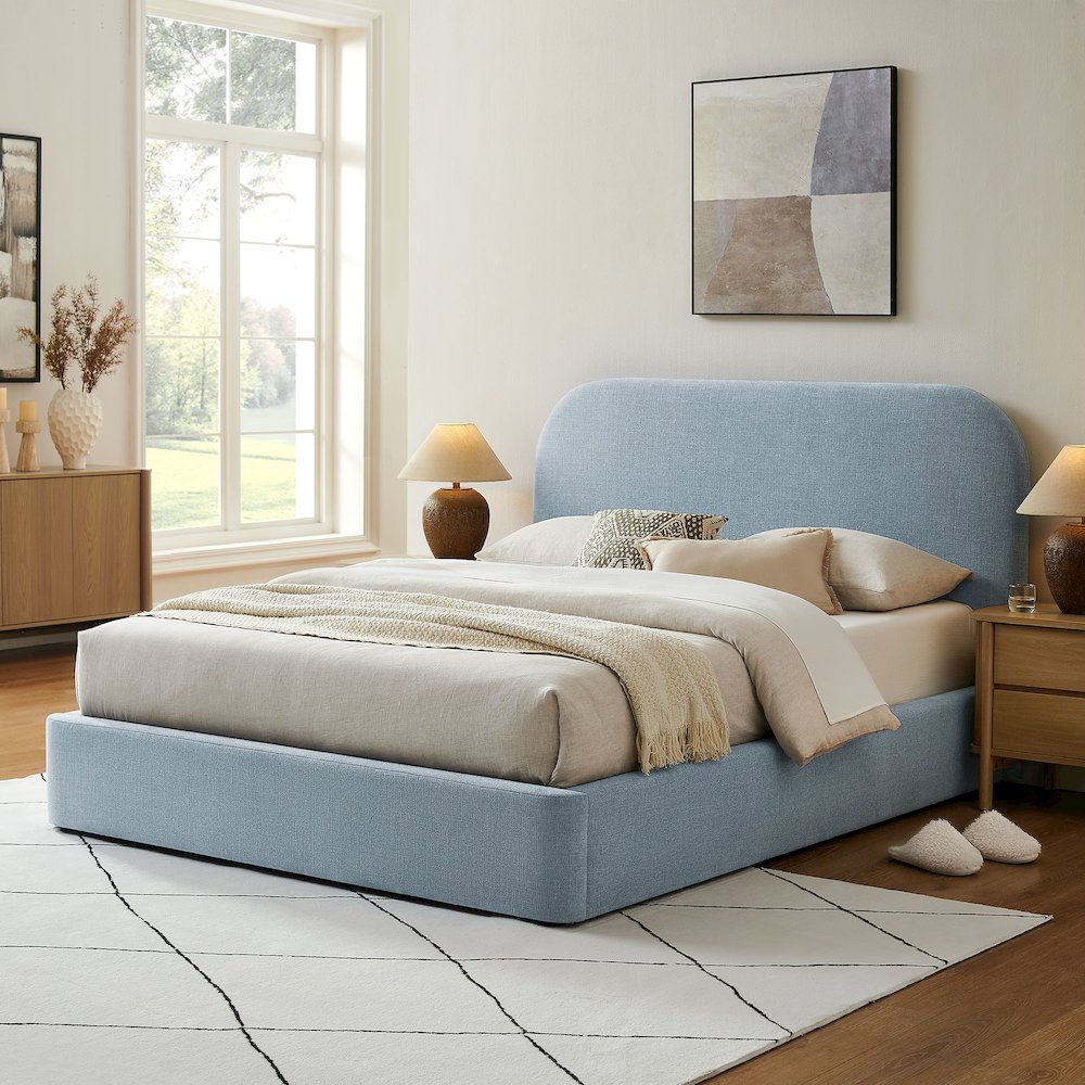 Keynote King Fabric Upholstered Storage Platform Bed Frame - Sky