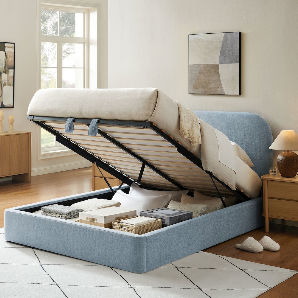 Keynote King Fabric Upholstered Storage Platform Bed Frame - Sky