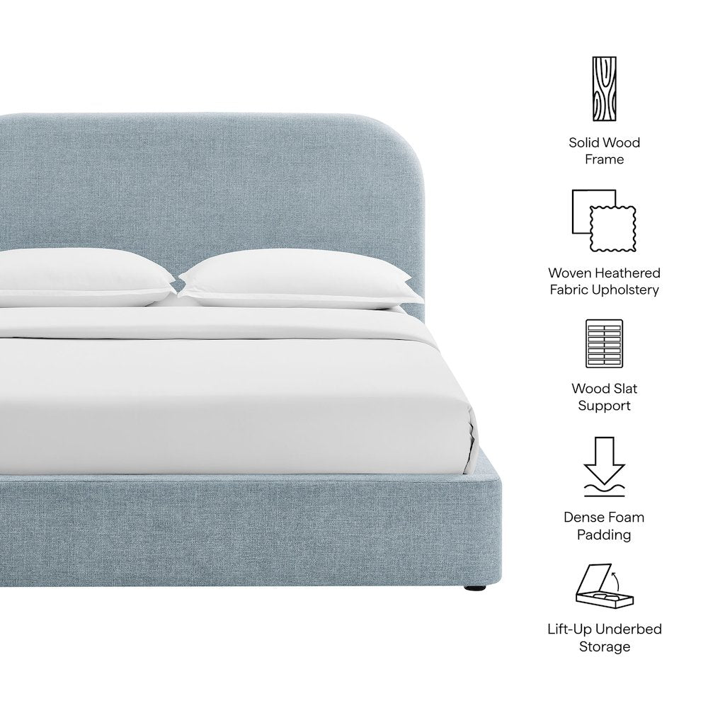 Keynote King Fabric Upholstered Storage Platform Bed Frame - Sky