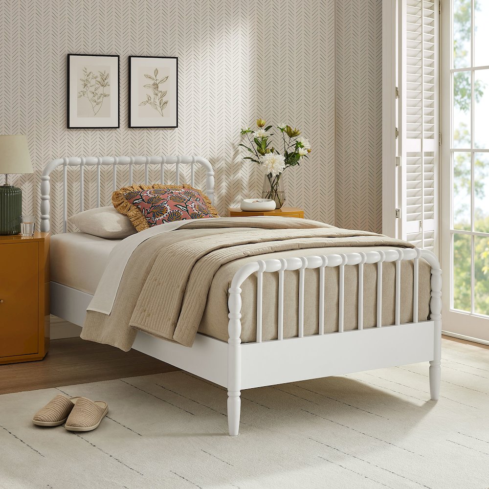 Arlette Twin Size Wood Spindle Bed Frame - White