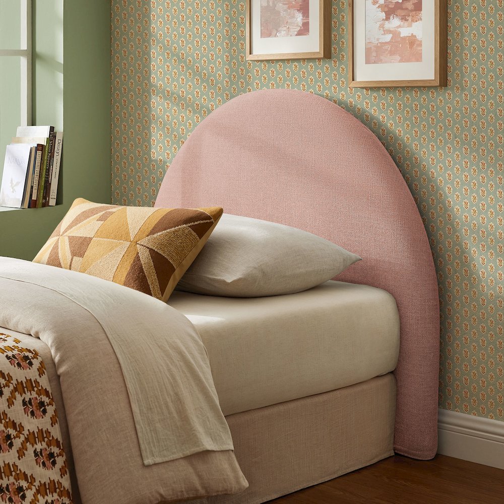 Resort Twin Size Upholstered Fabric Arched Headboard - Blush