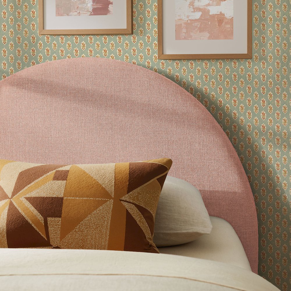 Resort Twin Size Upholstered Fabric Arched Headboard - Blush