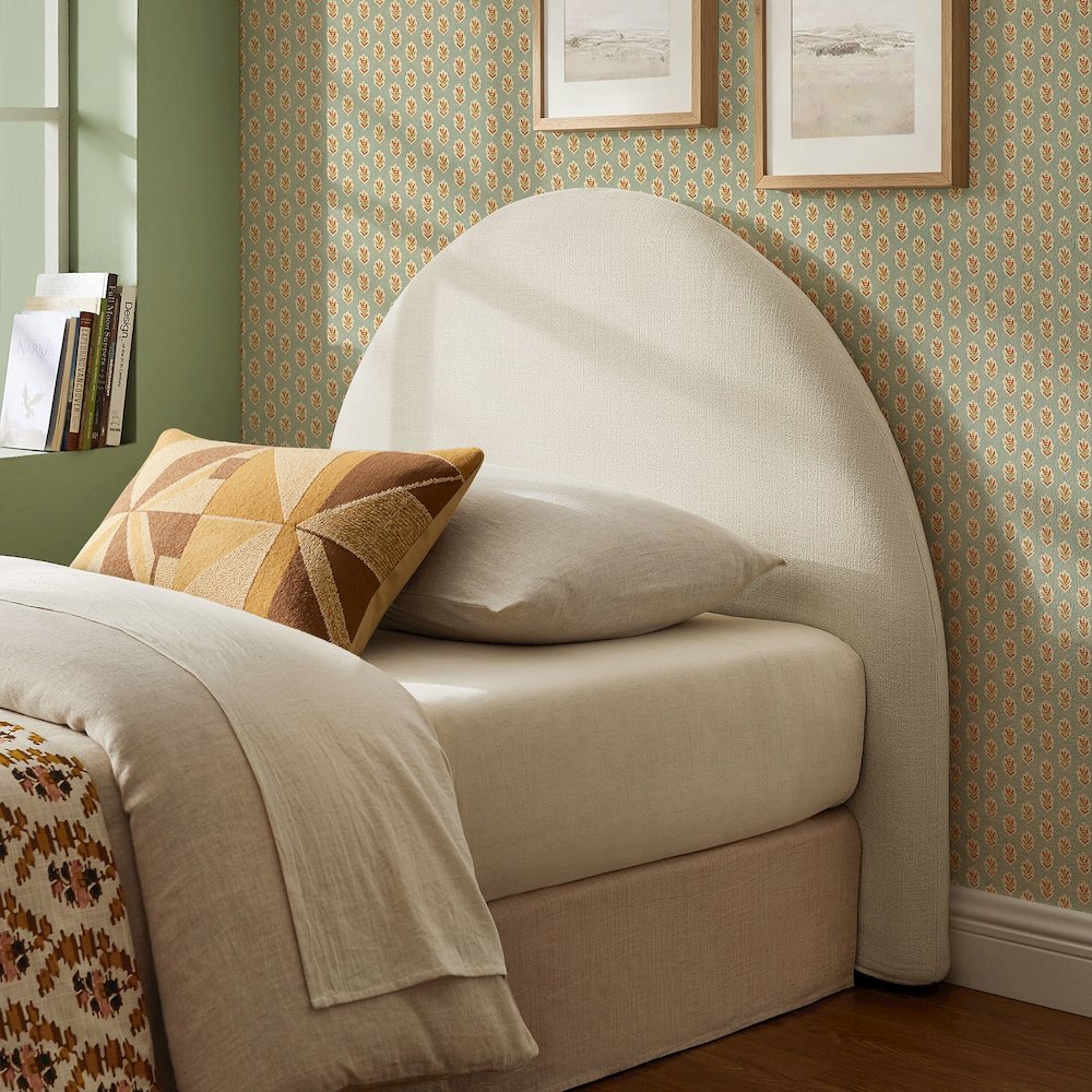Resort Twin Size Upholstered Fabric Arched Headboard - Ecru
