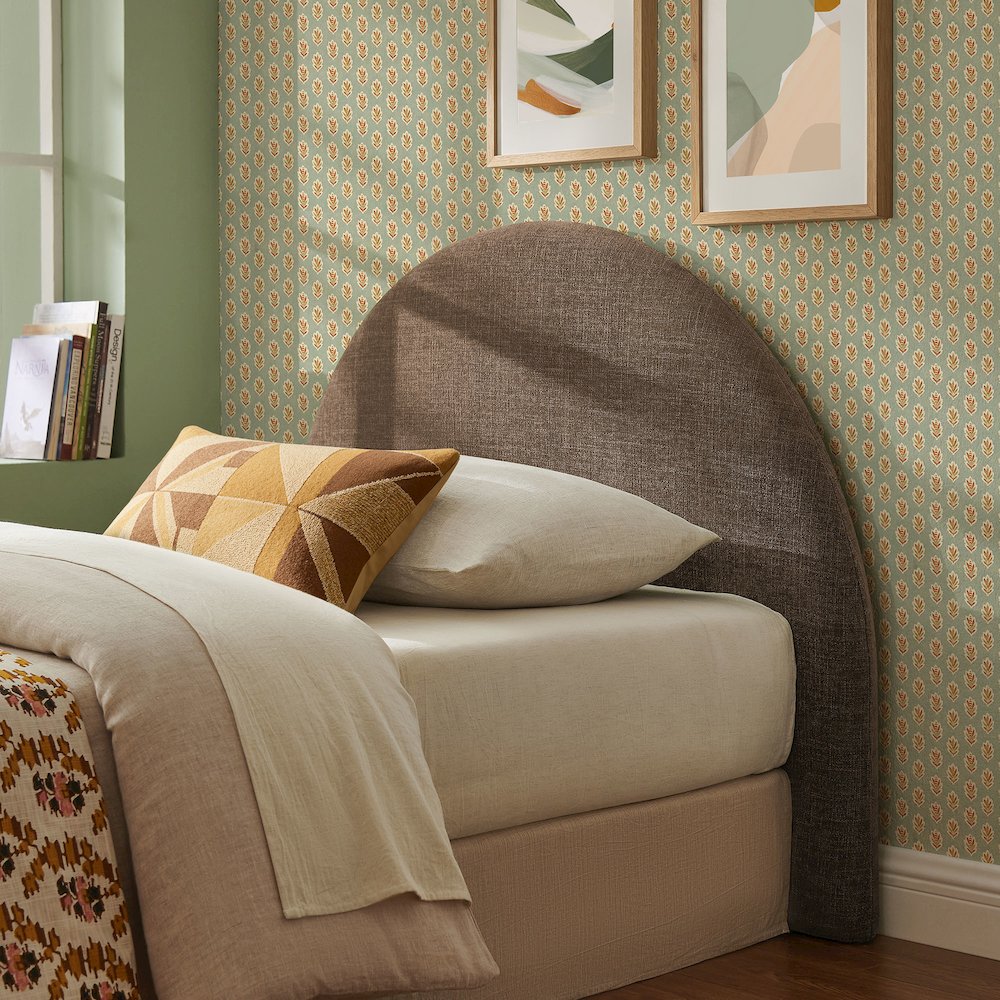 Resort Twin Size Upholstered Fabric Arched Headboard - Mocha