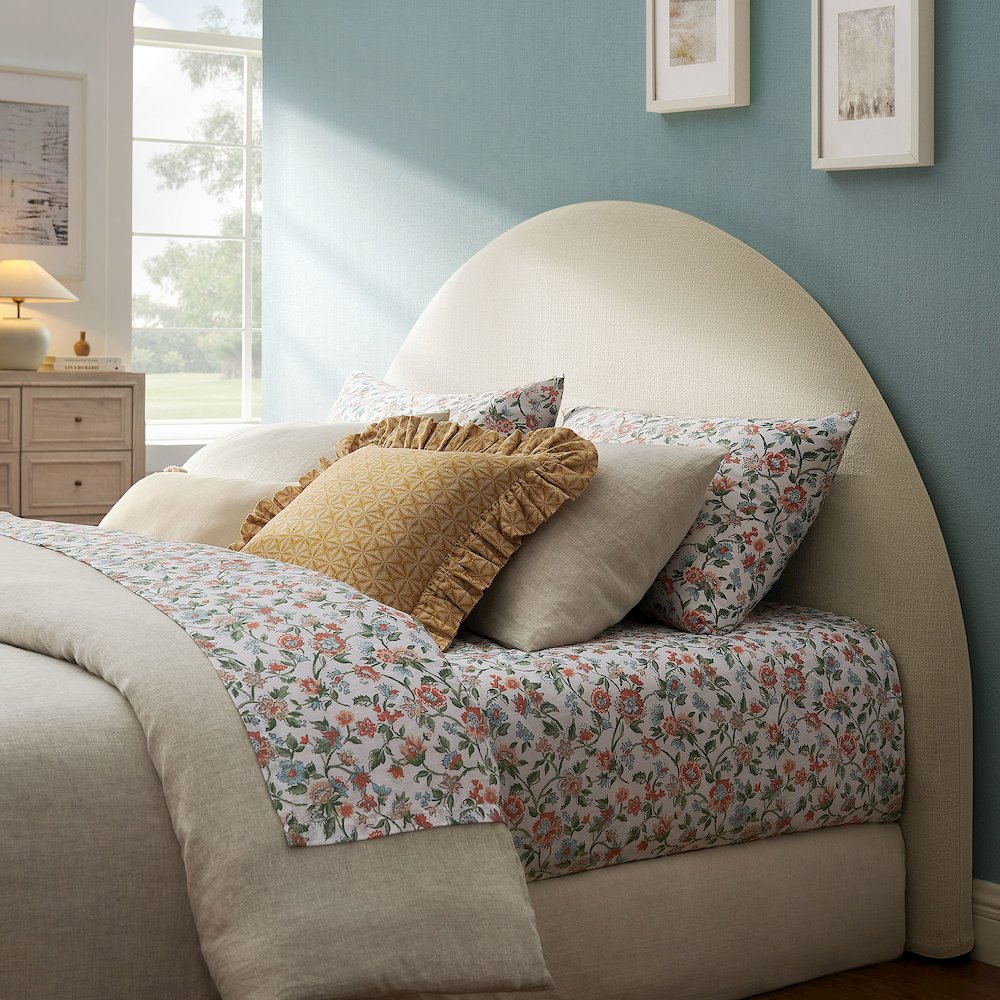 Resort Full Size Upholstered Fabric Arched Headboard - Ecru