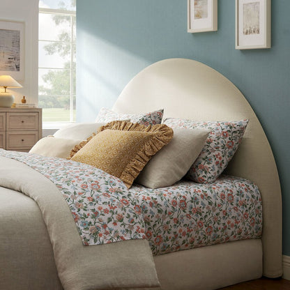 Resort Queen Size Upholstered Fabric Arched Headboard - Ecru