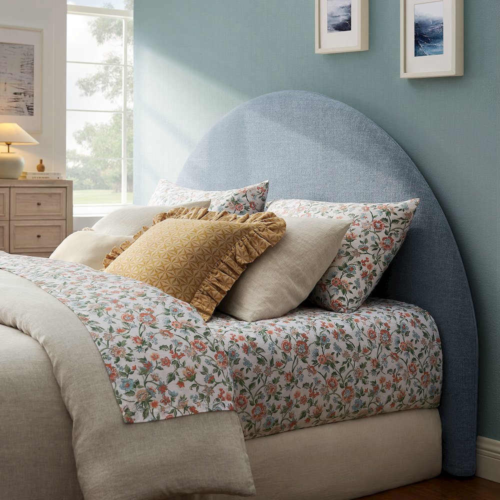 Resort Queen Size Upholstered Fabric Arched Headboard - Sky