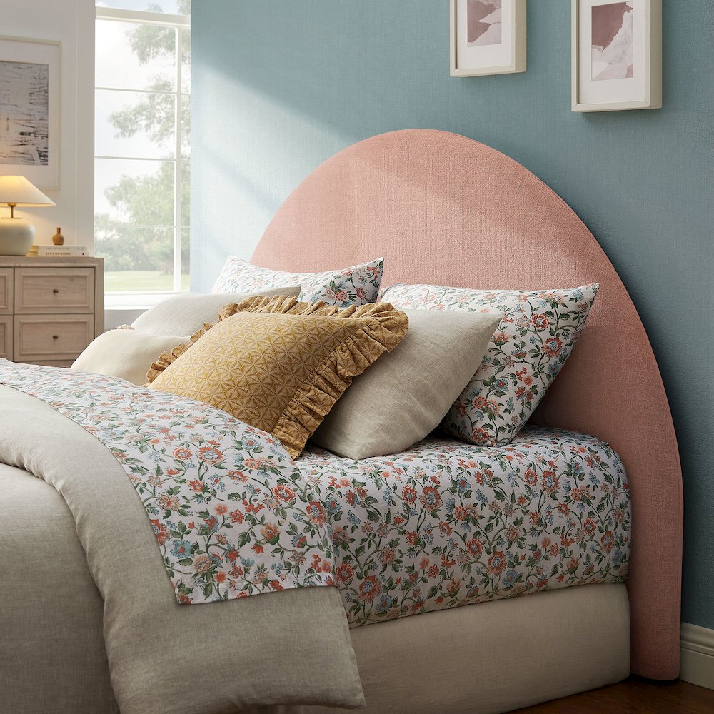 Resort King Size Upholstered Fabric Arched Headboard - Blush