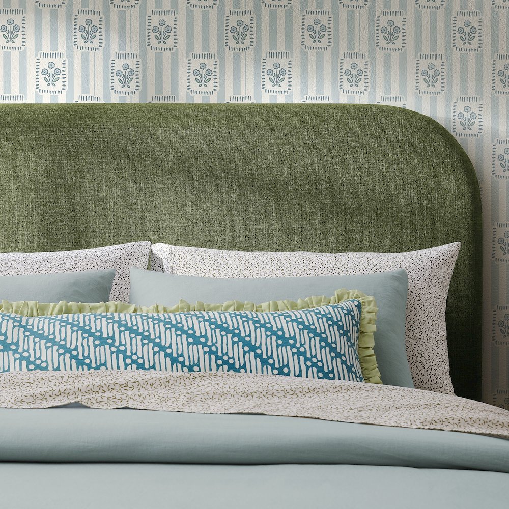 Keynote King Size Upholstered Fabric Headboard - Foliage