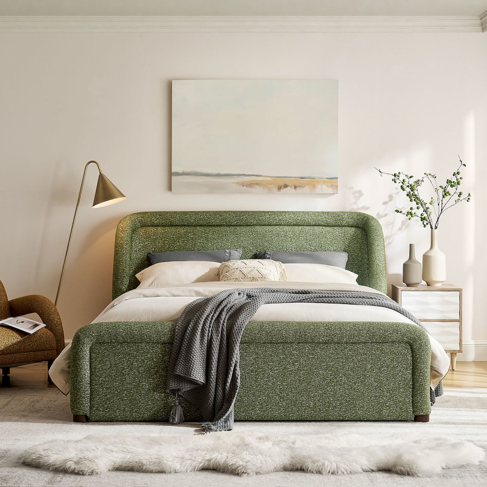 Tasmin Queen Upholstered Fabric Platform Bed - Olive