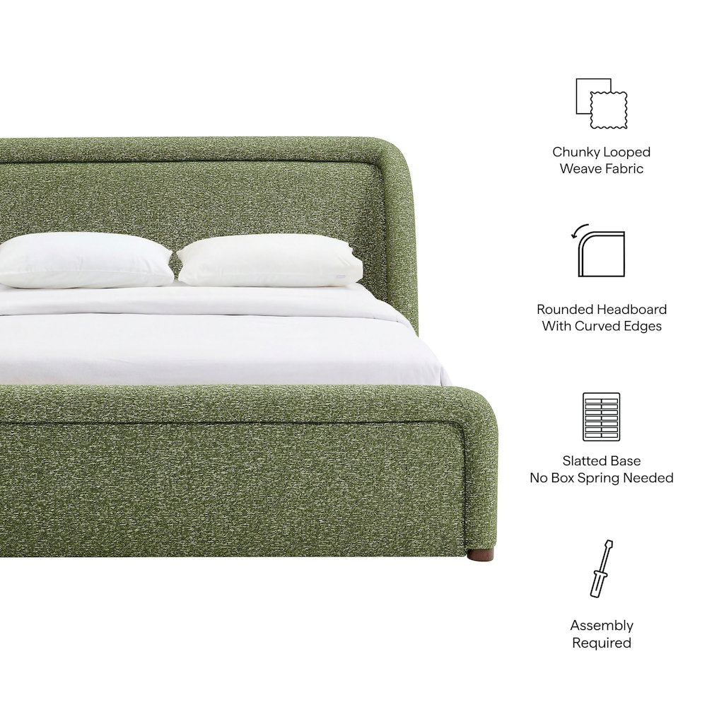 Tasmin Queen Upholstered Fabric Platform Bed - Olive