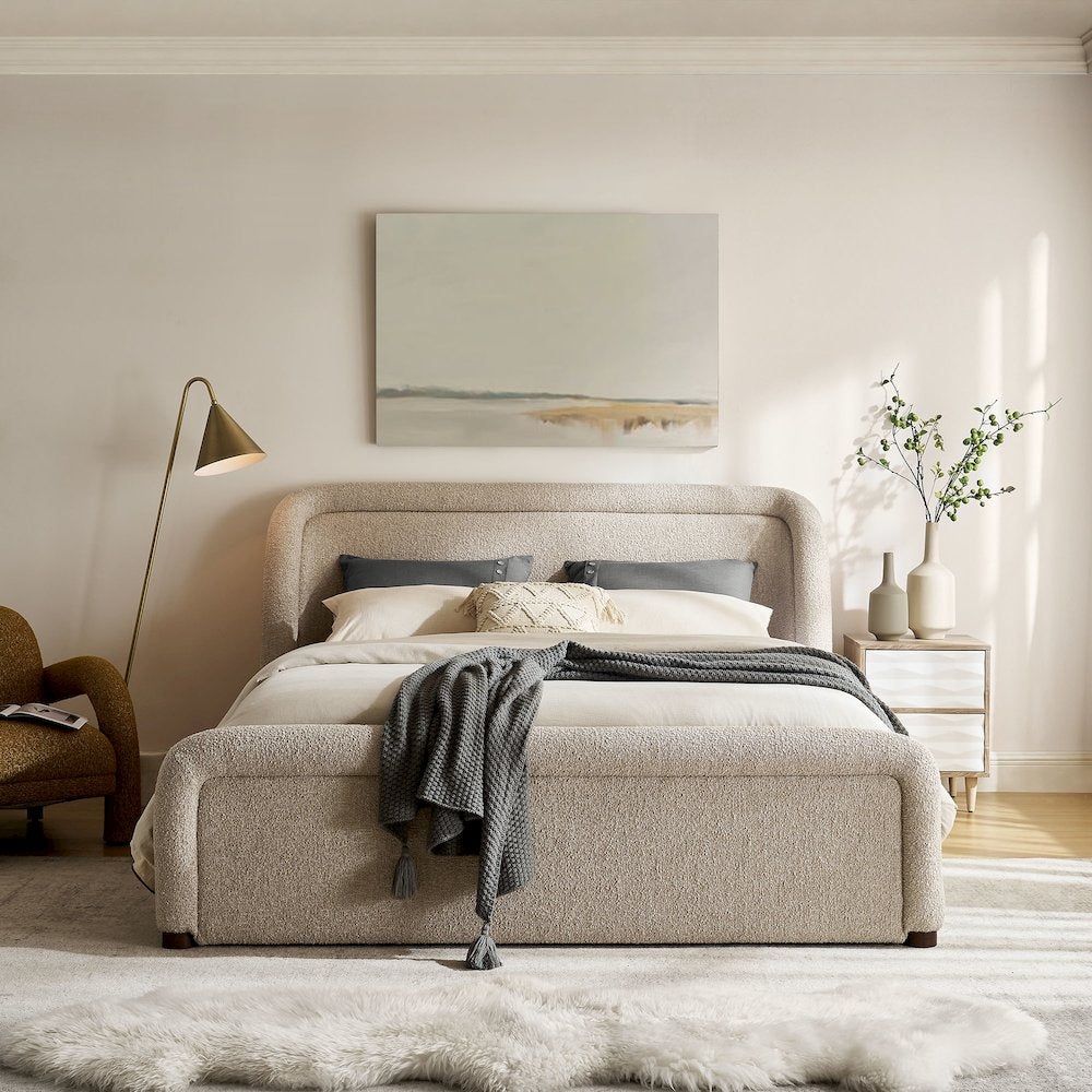 Tasmin King Upholstered Fabric Platform Bed - Linen