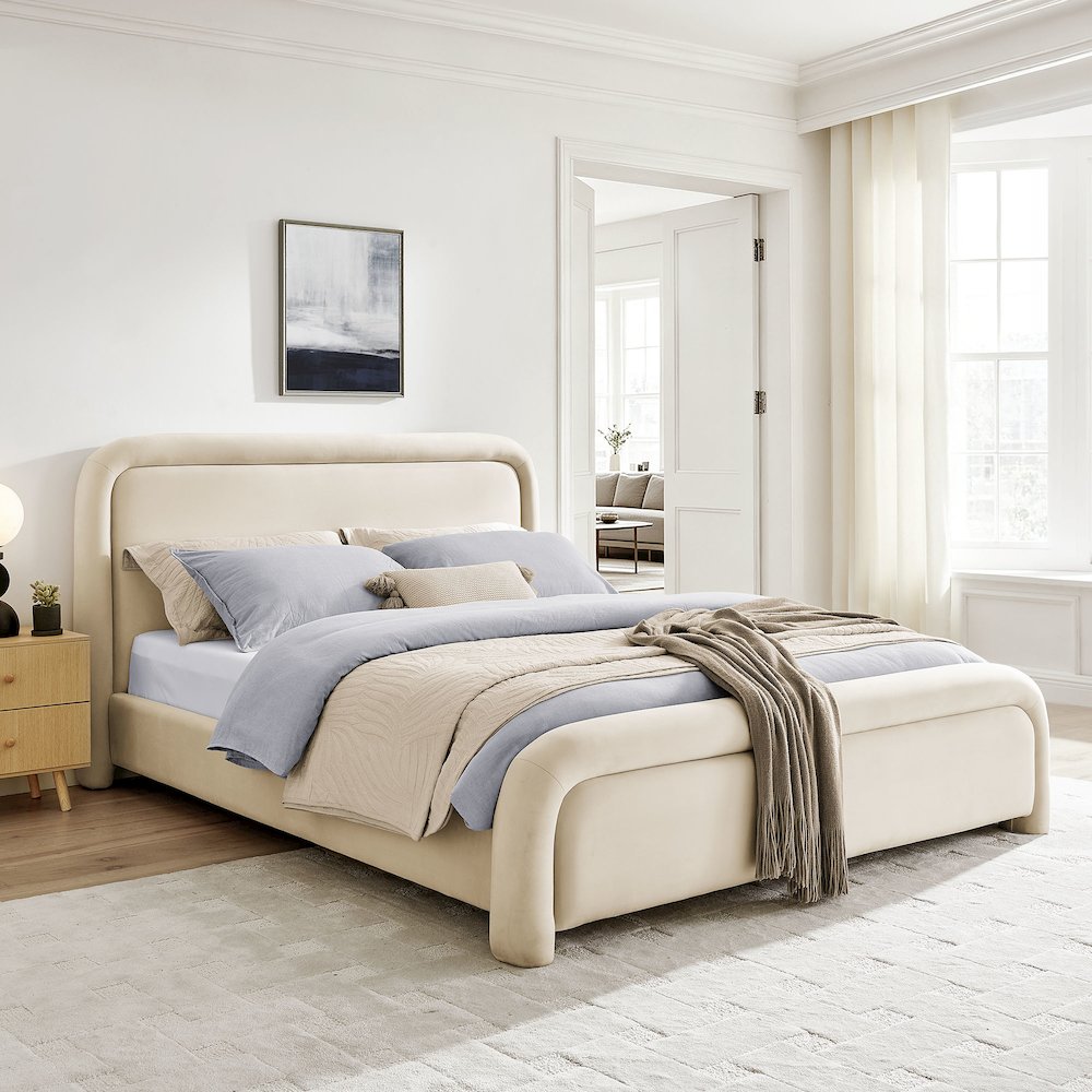 Beck Queen Performance Velvet Platform Bed - Alabaster