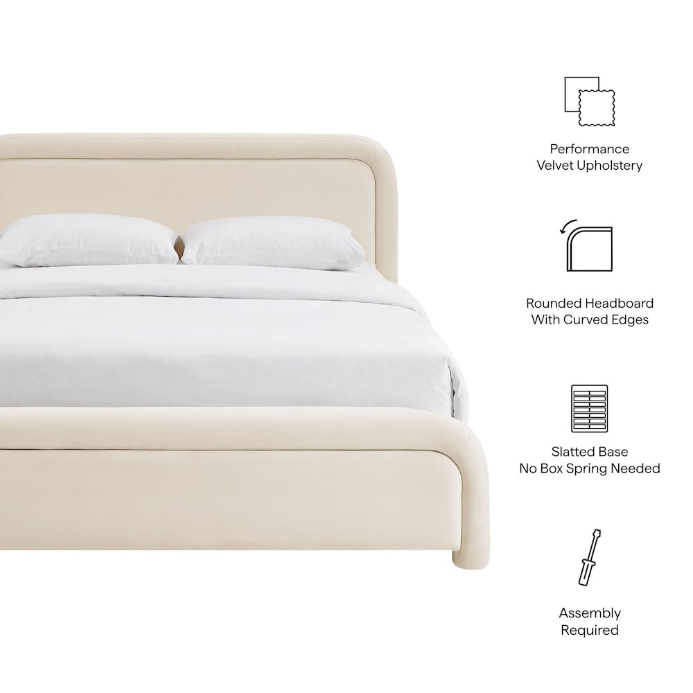 Beck Queen Performance Velvet Platform Bed - Alabaster