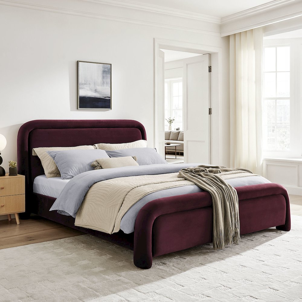 Beck King Performance Velvet Platform Bed - Mulberry