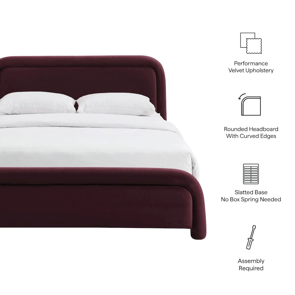 Beck King Performance Velvet Platform Bed - Mulberry