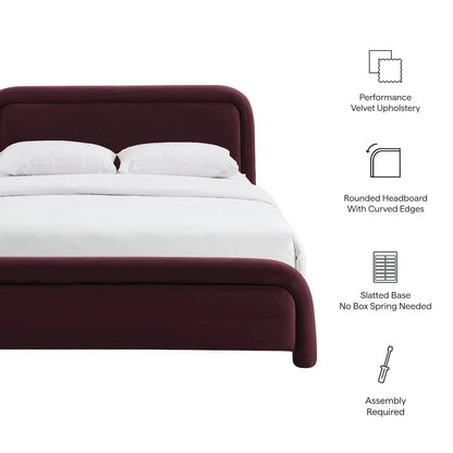 Beck King Performance Velvet Platform Bed - Mulberry