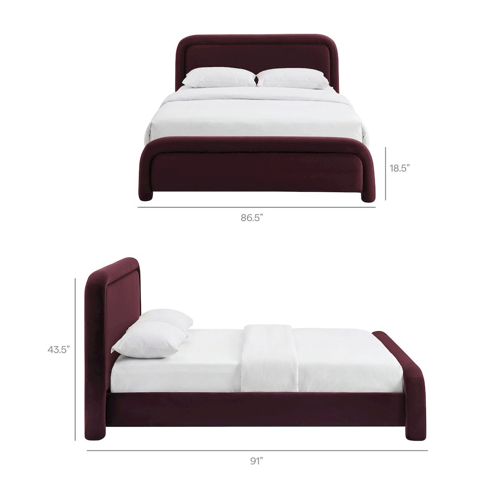 Beck King Performance Velvet Platform Bed - Mulberry