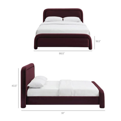 Beck King Performance Velvet Platform Bed - Mulberry
