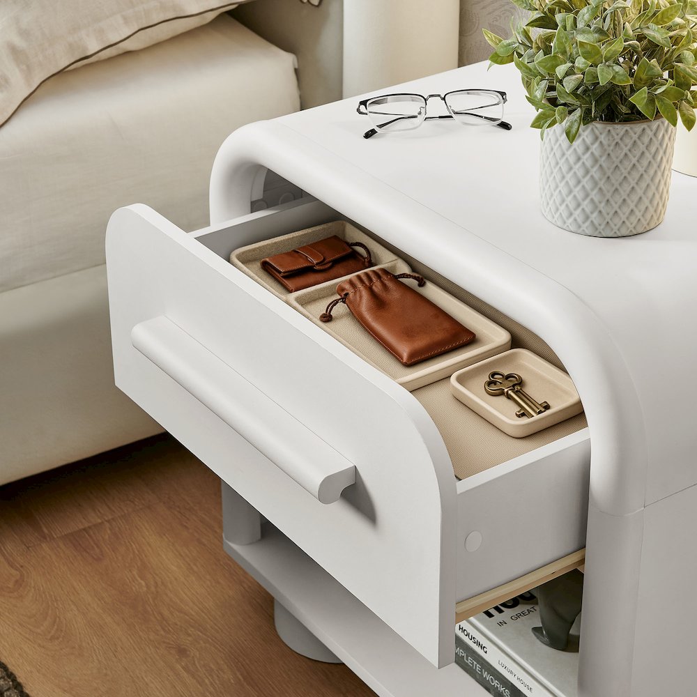 Bellamy Curved 1-Drawer Nightstand - White Matte