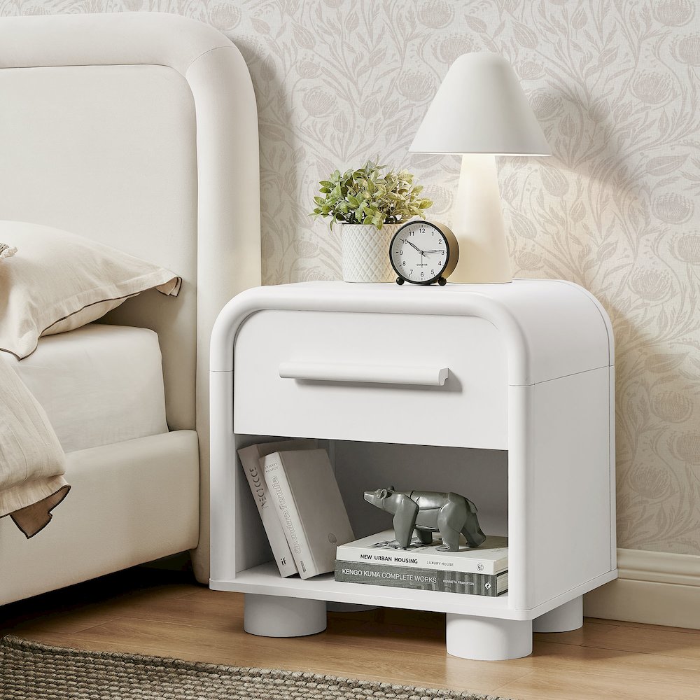 Bellamy Curved 1-Drawer Nightstand - White Matte
