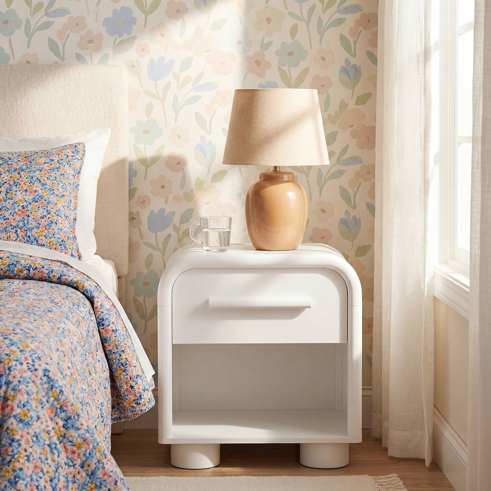 Bellamy Curved 1-Drawer Nightstand - White Matte
