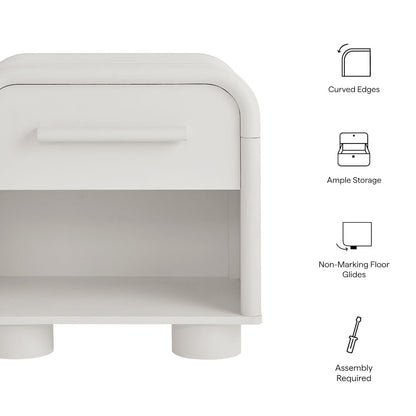 Bellamy Curved 1-Drawer Nightstand - White Matte