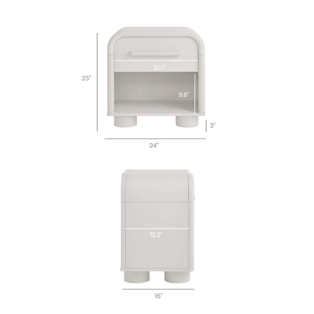 Bellamy Curved 1-Drawer Nightstand - White Matte