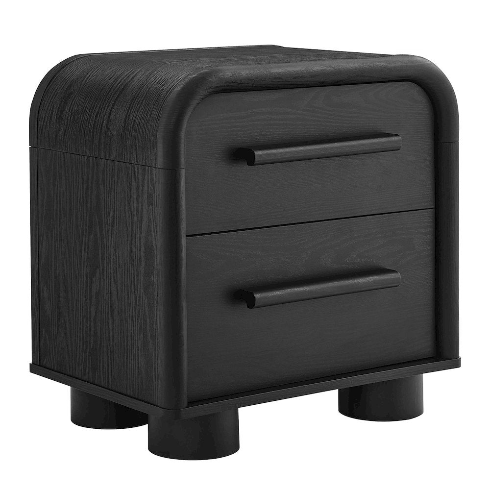 Bellamy Curved 2-Drawer Nightstand - Black Oak