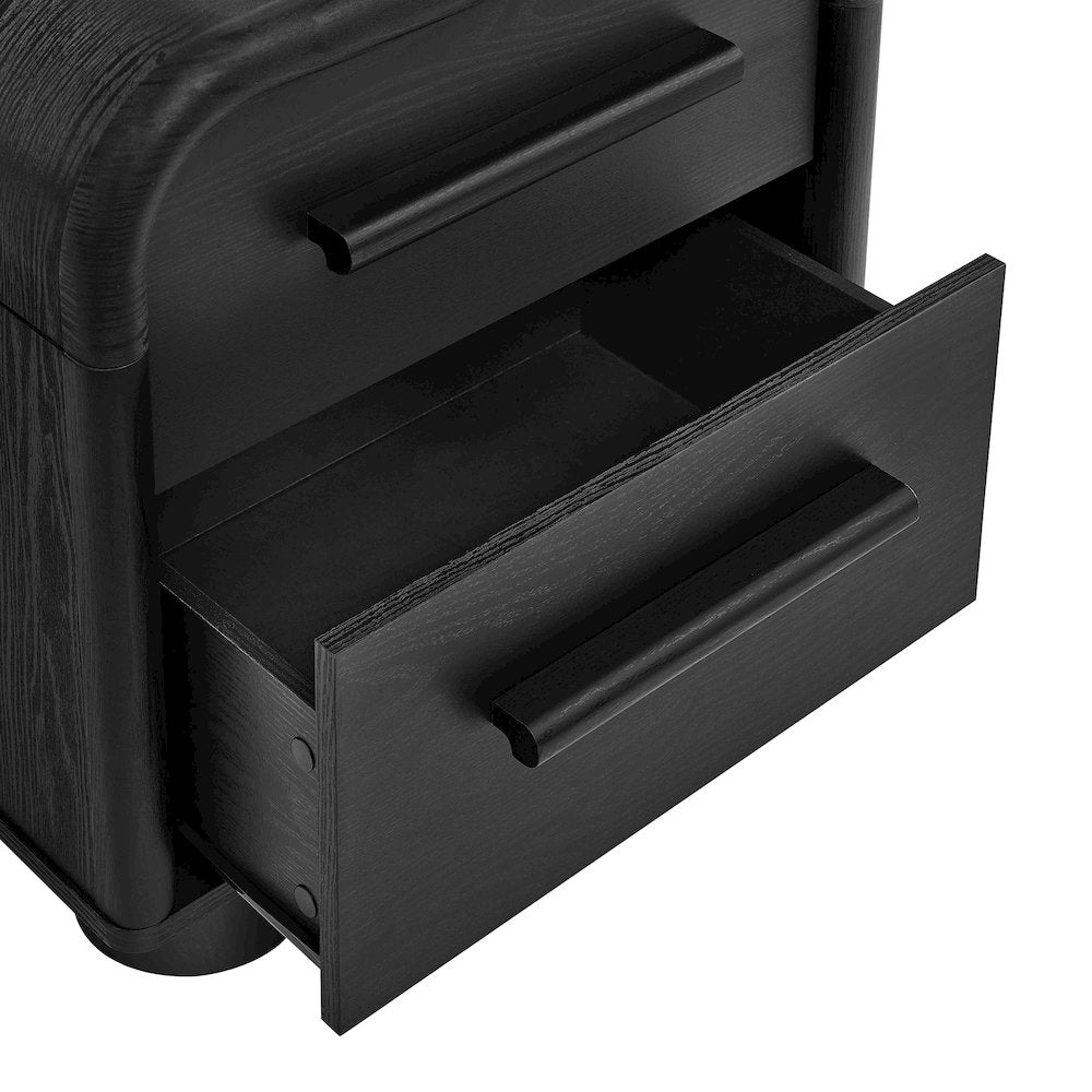 Bellamy Curved 2-Drawer Nightstand - Black Oak