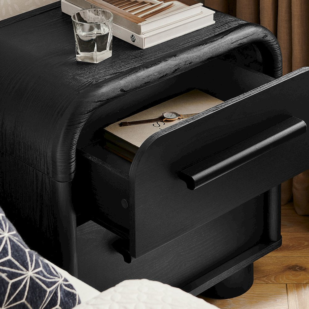 Bellamy Curved 2-Drawer Nightstand - Black Oak