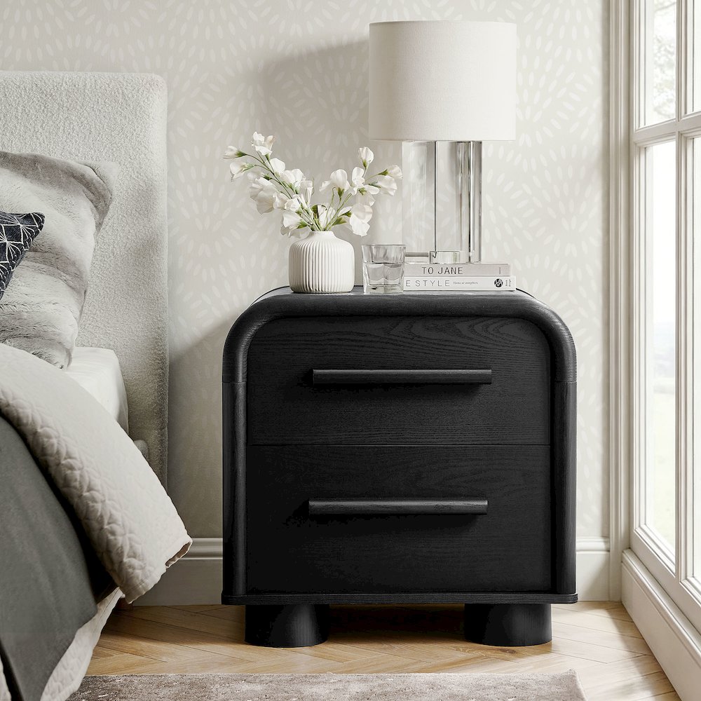 Bellamy Curved 2-Drawer Nightstand - Black Oak