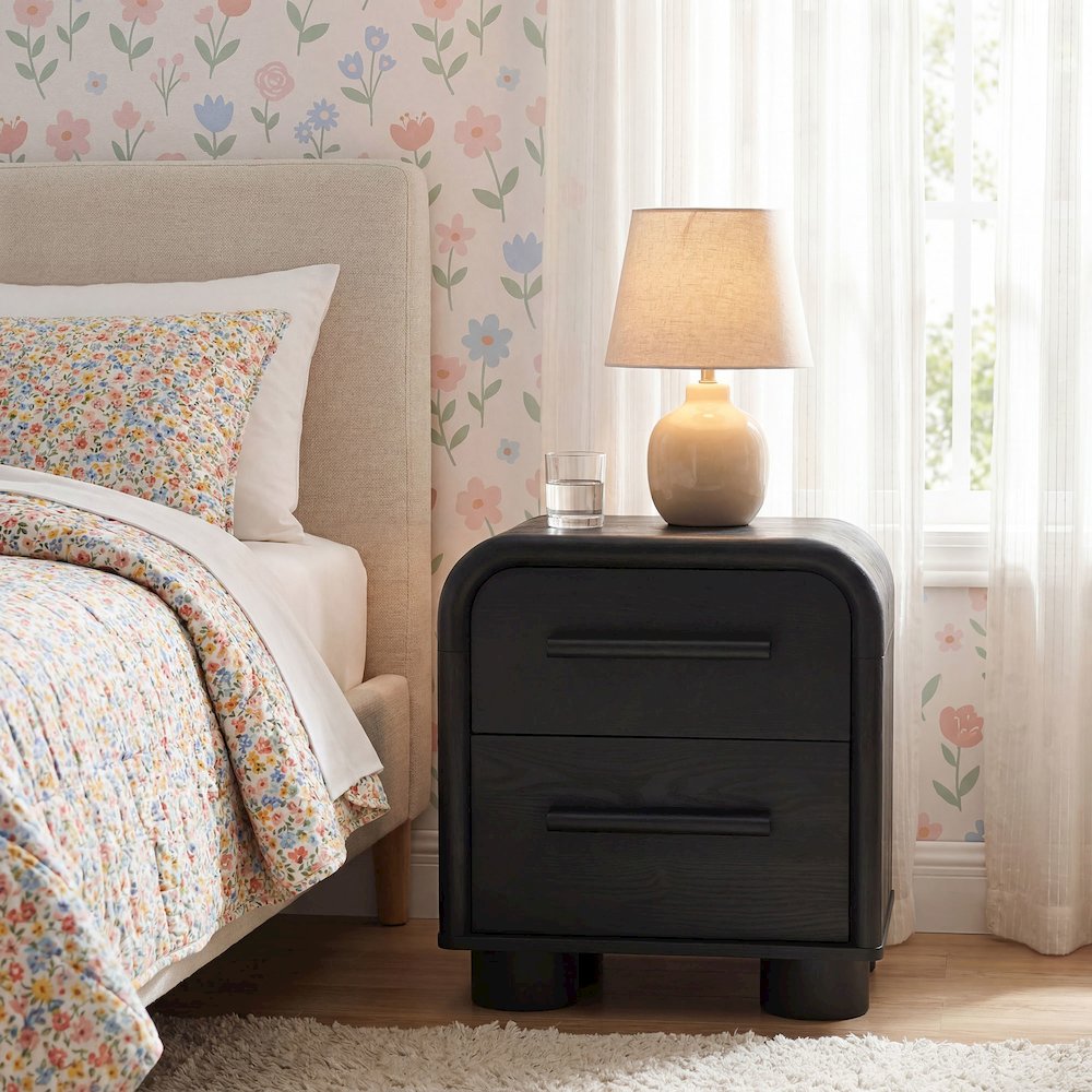 Bellamy Curved 2-Drawer Nightstand - Black Oak