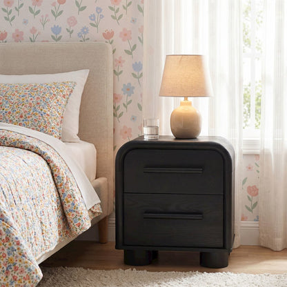 Bellamy Curved 2-Drawer Nightstand - Black Oak