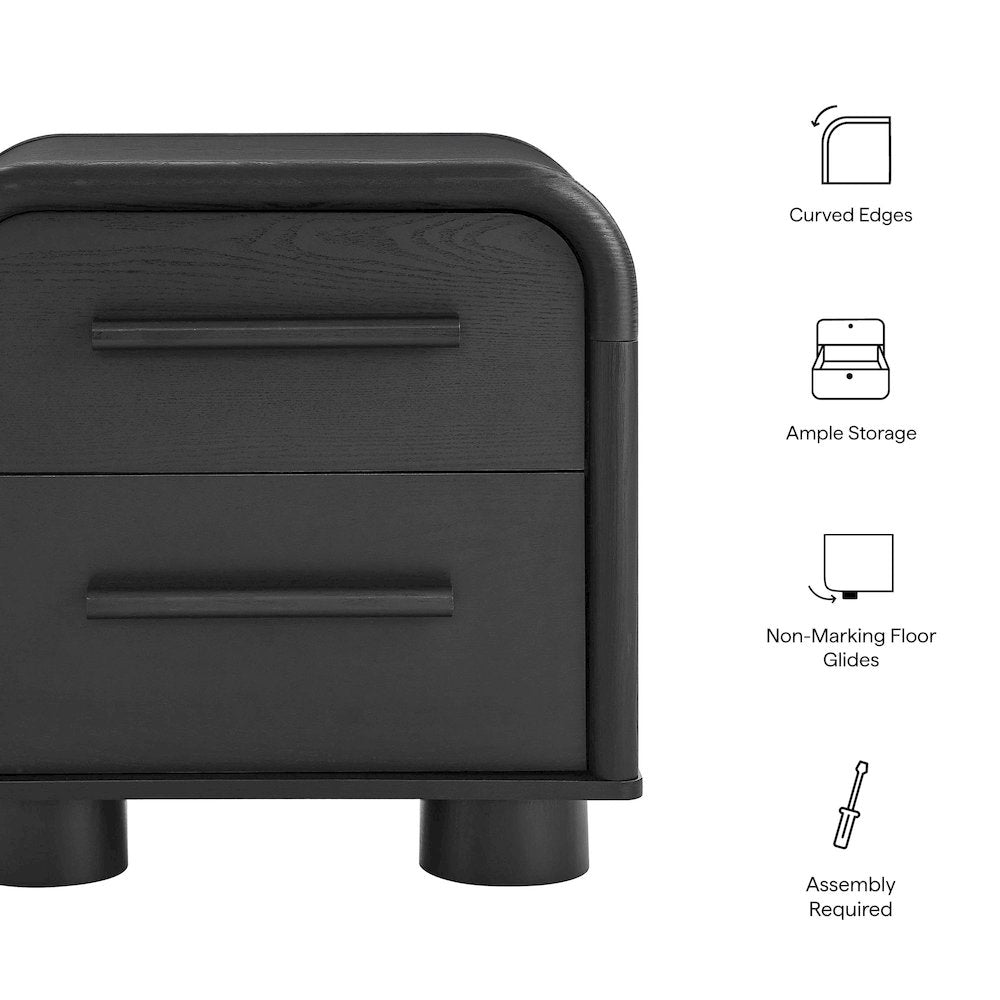 Bellamy Curved 2-Drawer Nightstand - Black Oak