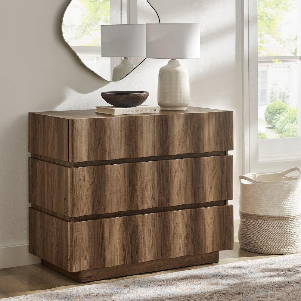 Isola Wavy 3 Drawer Chest - Walnut