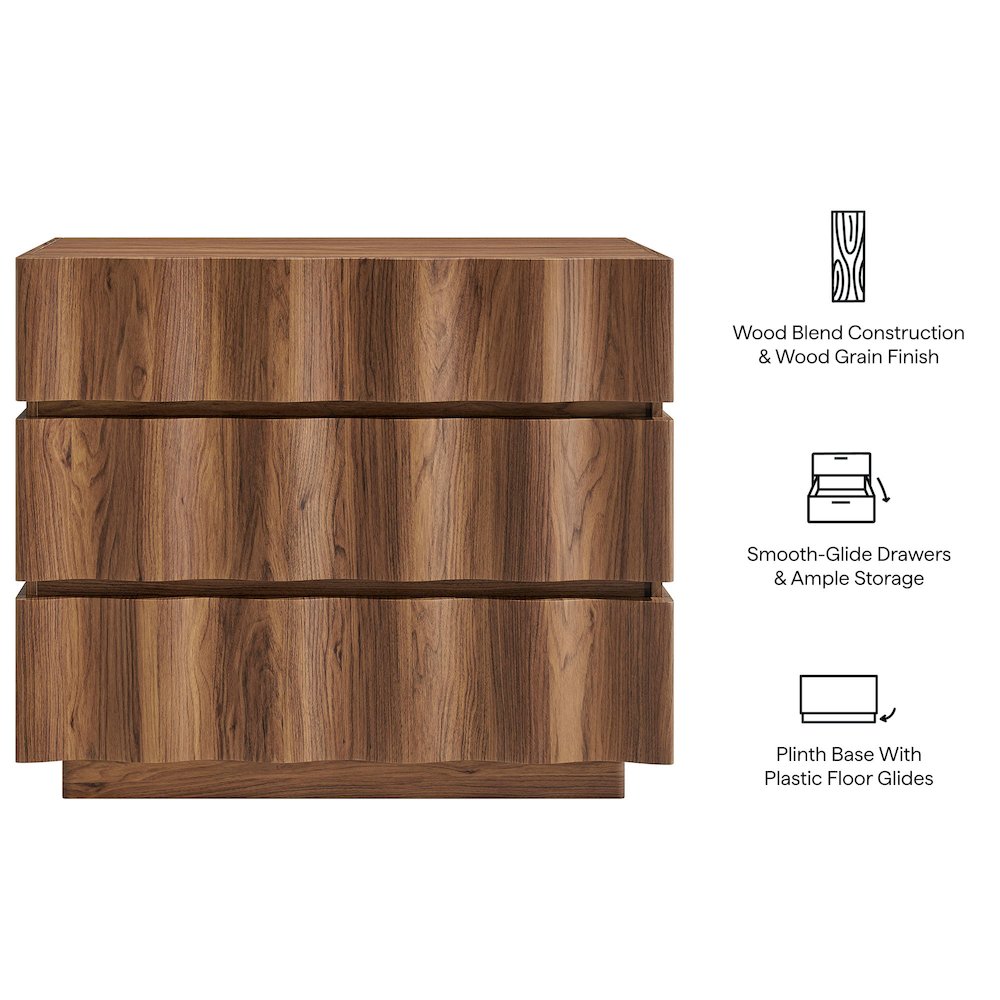 Isola Wavy 3 Drawer Chest - Walnut