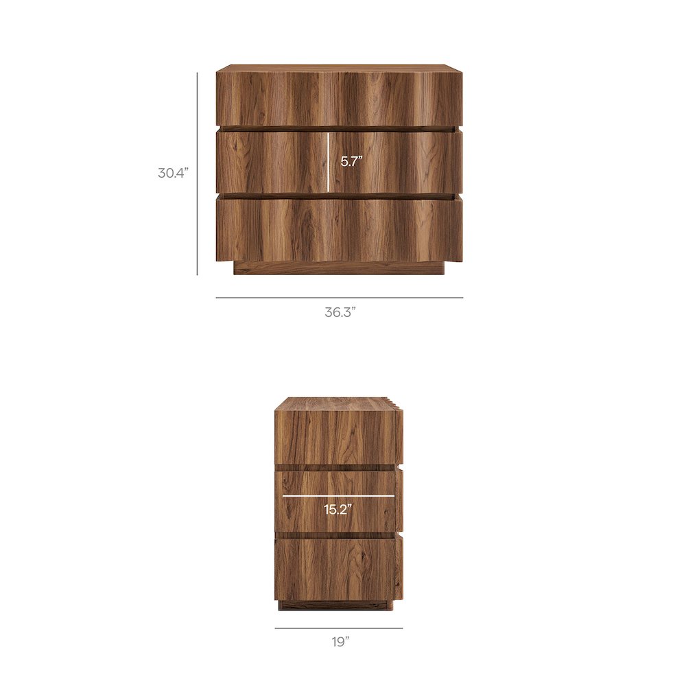 Isola Wavy 3 Drawer Chest - Walnut