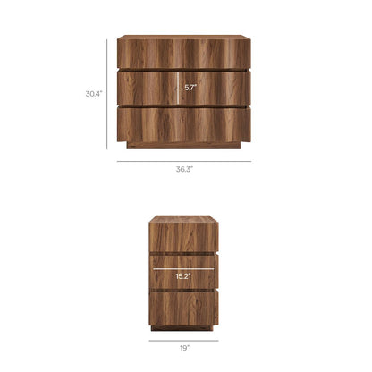 Isola Wavy 3 Drawer Chest - Walnut