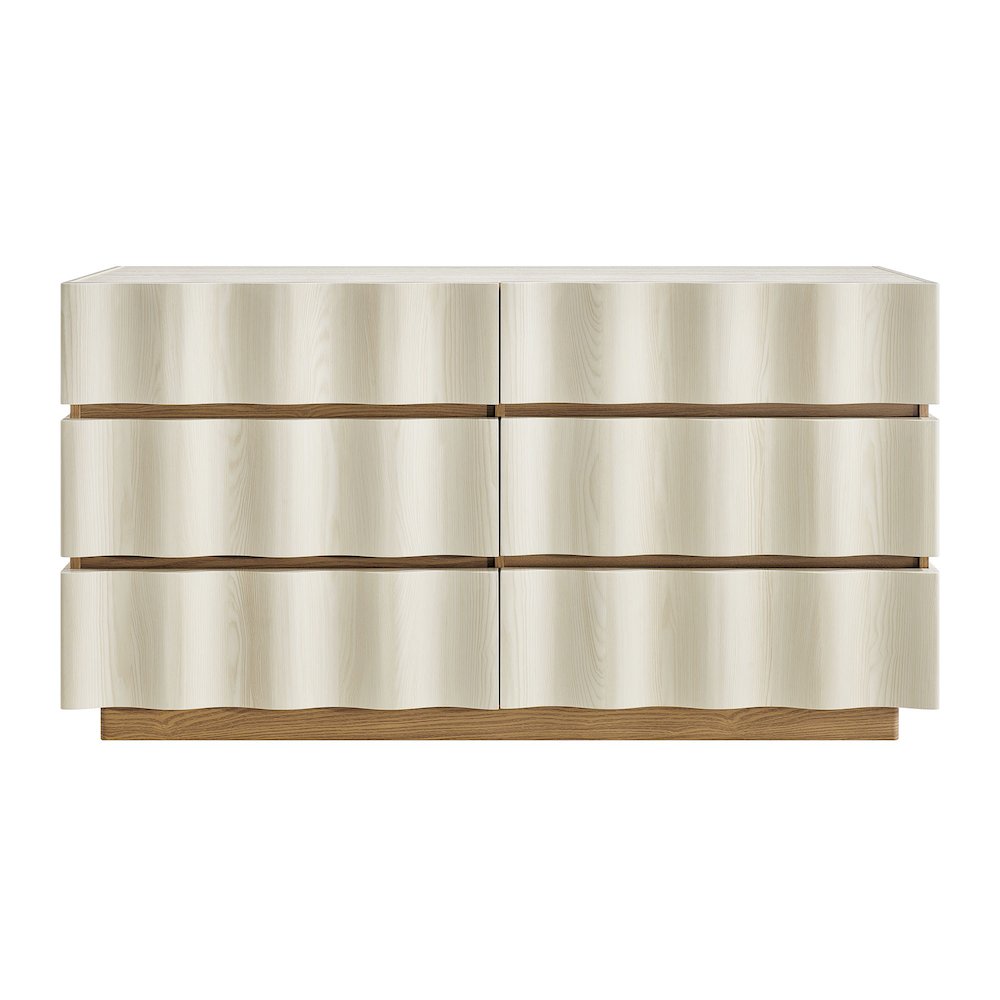 Isola Wavy 6 Drawer Dresser - White Light Oak